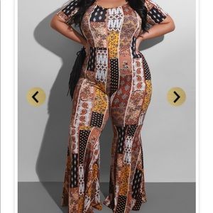 Patch work flare jumpsuit